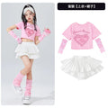 Ropa bonita de Hip Hop para chico, camiseta corta con estampado rosa, mangas, minifalda plisada en capas blancas para niñas, tra