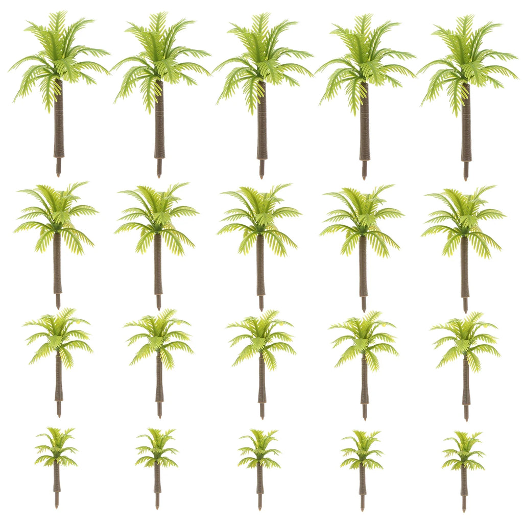 20 piezas Mini árboles modelo de palma de coco 3/4, 5/5,5/7cm plástico Artificial selva Diorama edificio ferrocarril DIY Micro juguetes de diseño