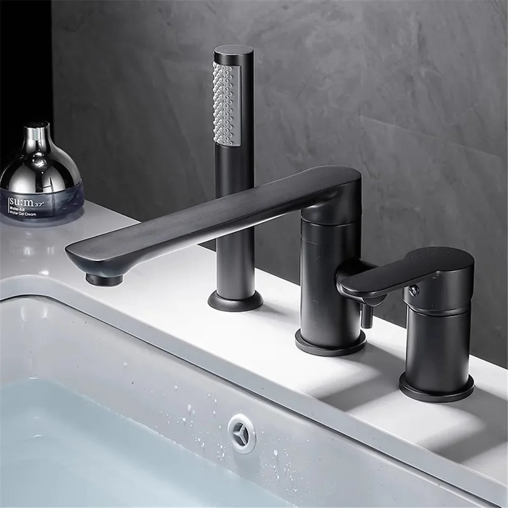 Grifo de bañera de Oro pulido, grifo mezclador de lavabo de bañera generalizado, grifo de ducha de baño de latón negro con cabezal de ducha de mano