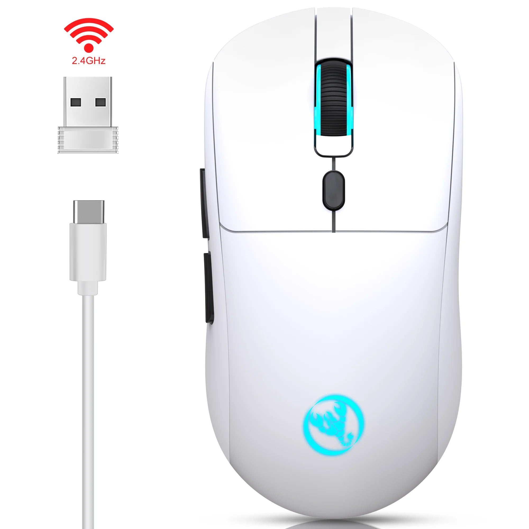 Ratón Inalámbrico Recargable de 2.4G, 650mAh, Ajustable a 3600DPI, Iluminación RGB de 7 Colores, Ergonómico y Silencioso para Oficina, Portátil, PC y Juegos