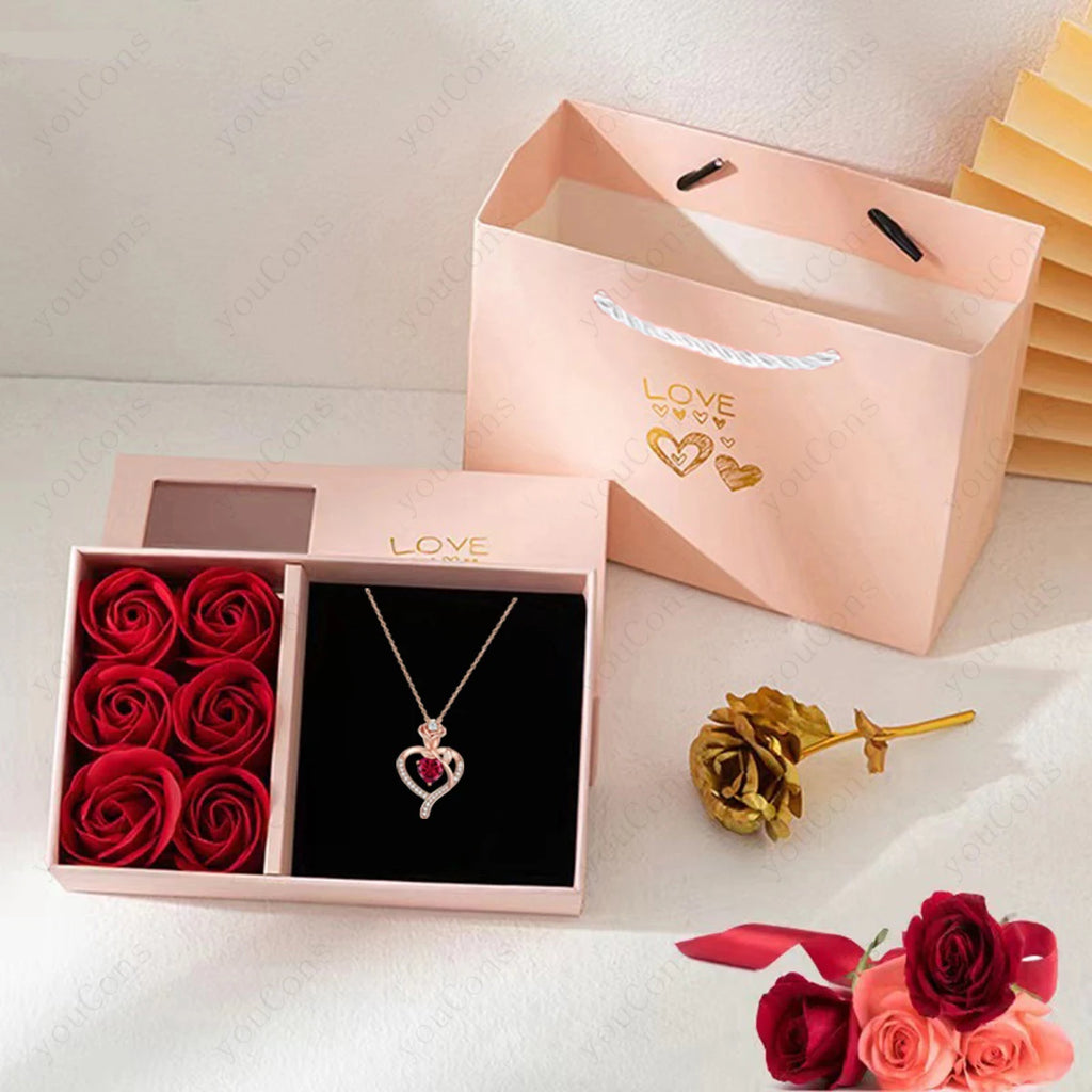 Collares con Colgante de Piedra Natalicia en Forma de Corazón con Caja de Regalo de Rosas para Mujer, Madre, Novia, San Valentín, Navidad, Cumpleaños, Nueva Joyería 2026