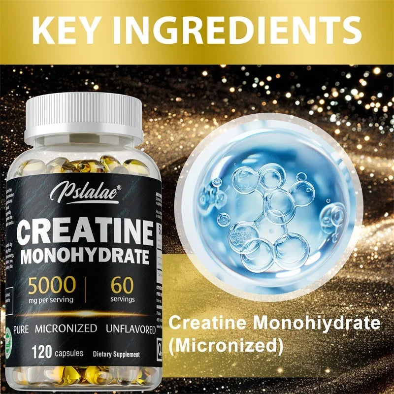 Monohidrato de creatina: aumenta la fuerza muscular, promueve el crecimiento muscular, mejora el rendimiento atlético, vegetariano, sin gluten
