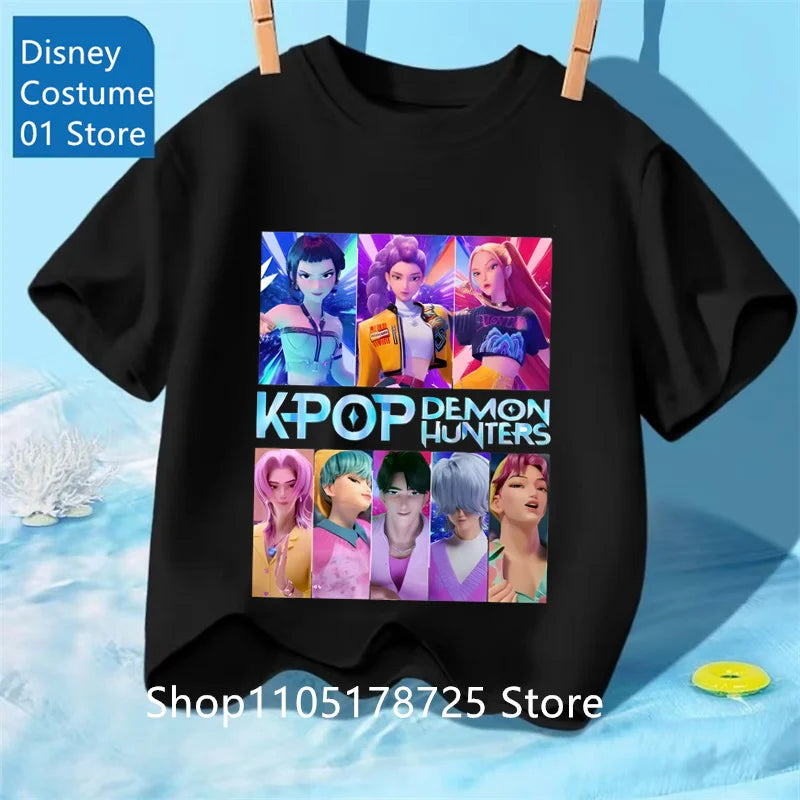 Camiseta con Estampado de Demon Hunters de Kpop, Ropa de Verano para Niños, Camiseta de la Película 2025, Camiseta de Manga Corta para Niñas y Niños, Camiseta Cómoda