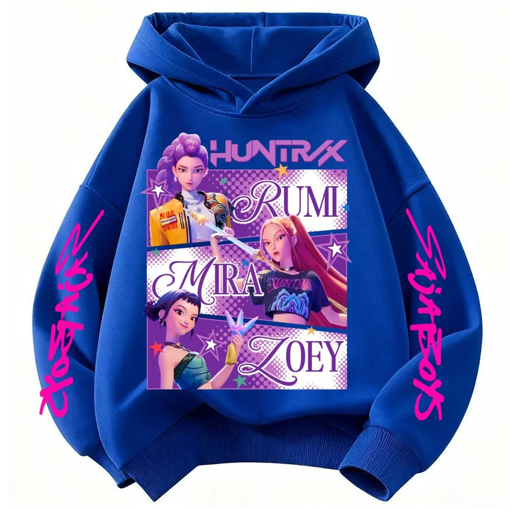 Sudadera con capucha Huntrix KPop Dem on Hunters para niños y niñas (estilo princesa) y niños (diseño moderno), se adapta como una sudadera infantil.