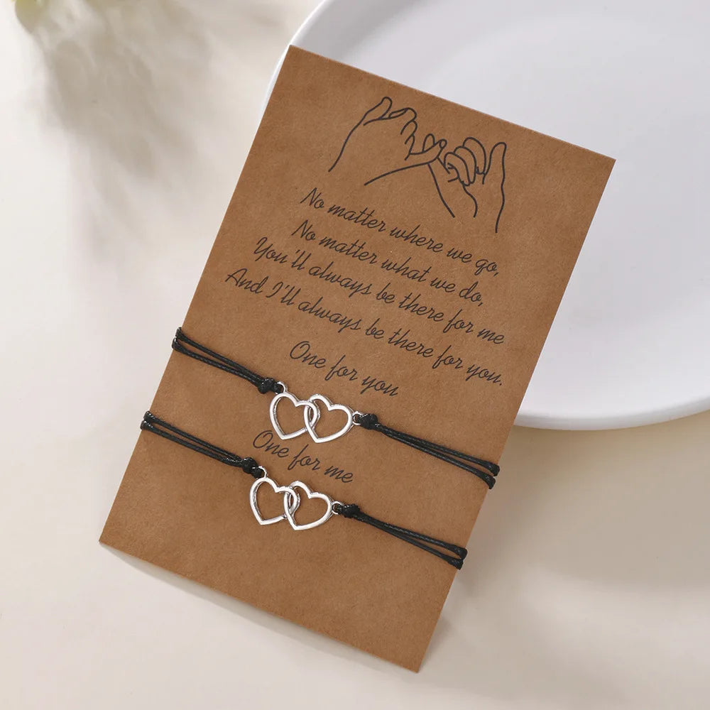 Pulsera de pareja para mujer, cadena de cuerda trenzada hecha a mano, corazón de madre e hija, pulseras con dijes, regalo de joyería de hermana de la amistad de la suerte