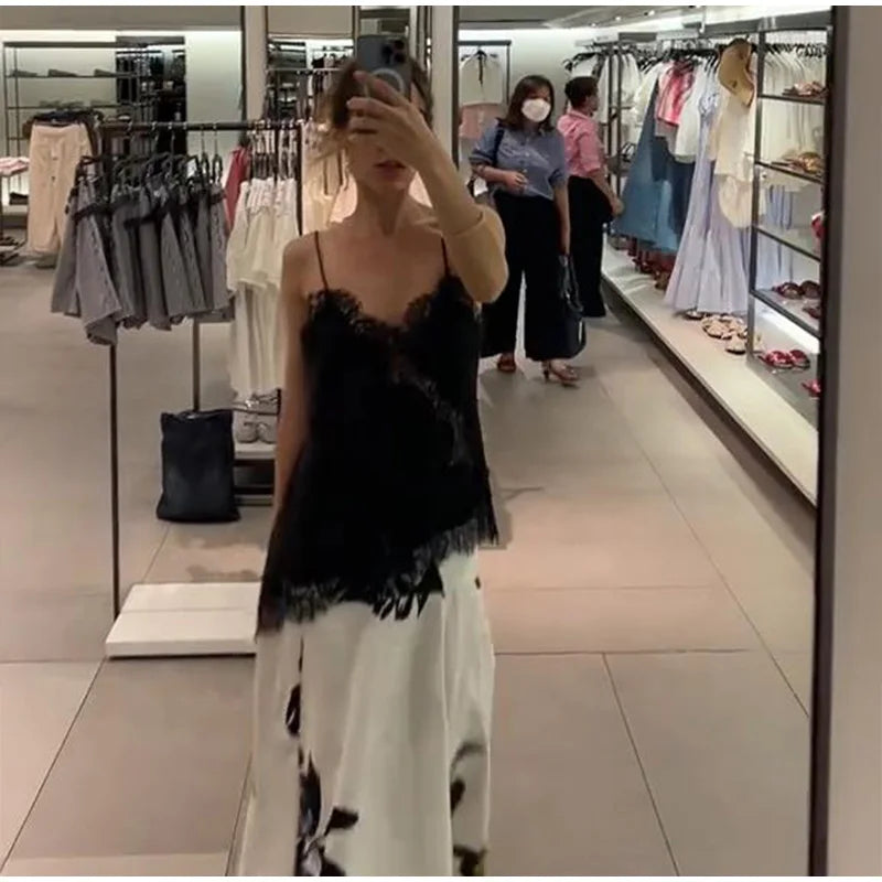 Verano mujeres Halter Top satén encaje empalmado tanque sin espalda cuello profundo Sexy chaleco dobladillo Irregular Vestidos 2025 señora vacaciones Sexy Tops