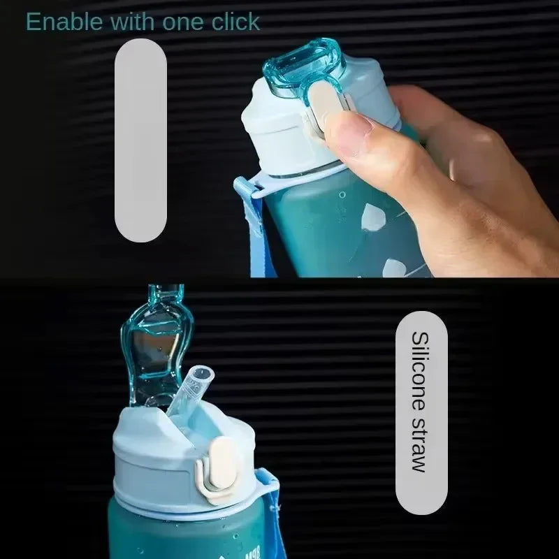 Botellas de agua con gradiente KPop Demon Hunters de 750 ml, vasos con pajita con letras de la A a la Z de Movie Girl, botella portátil de alta capacidad para exteriores