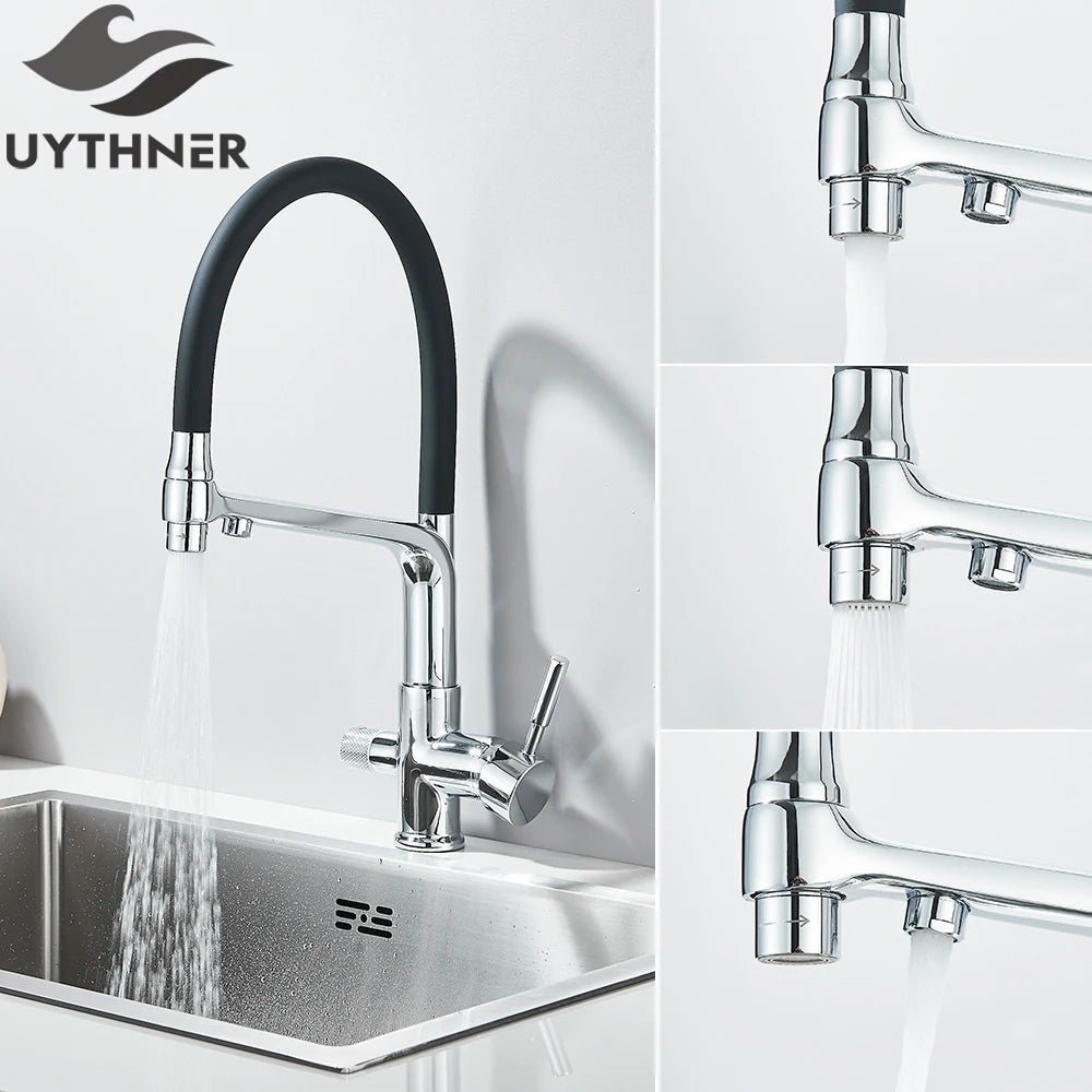 Grifo con filtro de agua pura para cocina, mezclador de doble Caño con rotación de 360 grados, función de purificación de agua potable
