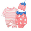 Newborn Baby Boys Girls Sleeveless Bodysuit + Romper Jumpsuit + Hat 3pcs Clothes Set Toddler Baby Outfits Bebe Clothing Suit