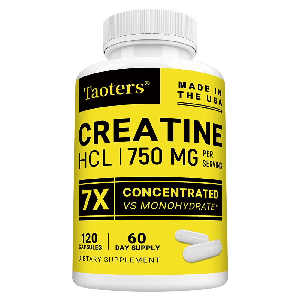 Cápsulas de creatina HCL-750 mg, soporte de energía muscular, cognitiva y celular, aumenta la energía, la resistencia y mejora el rendimiento atlético