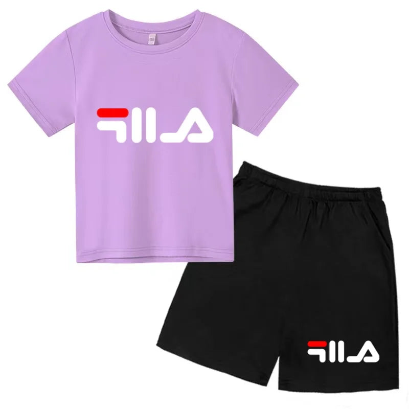 Ropa con letras para niños, camiseta de manga corta y pantalones cortos, ropa de verano fresca y encantadora, conjunto deportivo informal para niños y niñas de 3 a 12 años