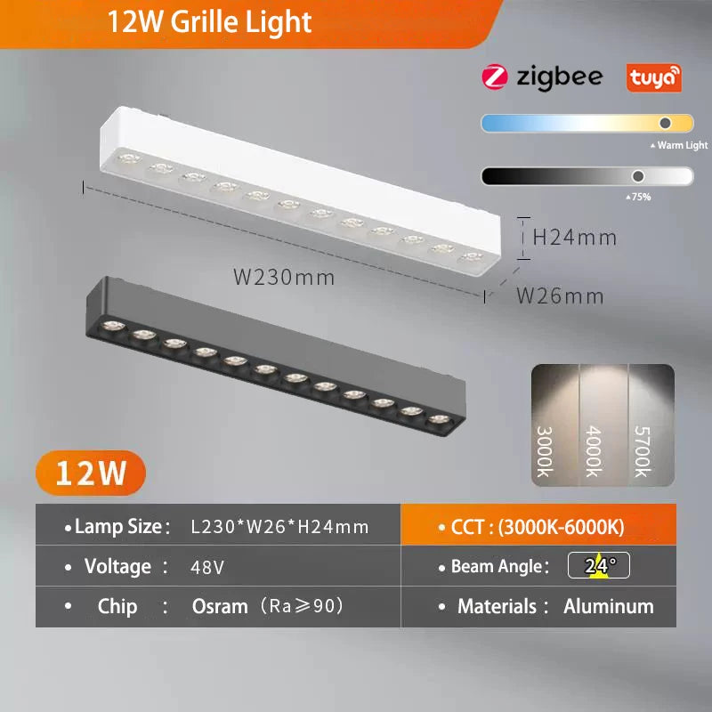 Sistema de luz de pista magnética de montaje en superficie de techo regulable Tuya Zigbee inteligente fino de 6MM lámpara delgada blanca y negra segura DC48V para el hogar