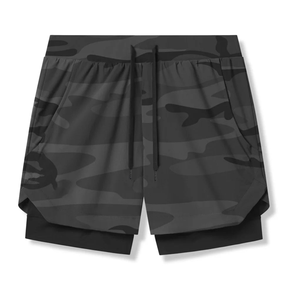2025 nuevos pantalones cortos deportivos transpirables de doble capa gimnasios Fitness culturismo entrenamiento playa de secado rápido 2 en 1 pantalones cortos para correr para hombre