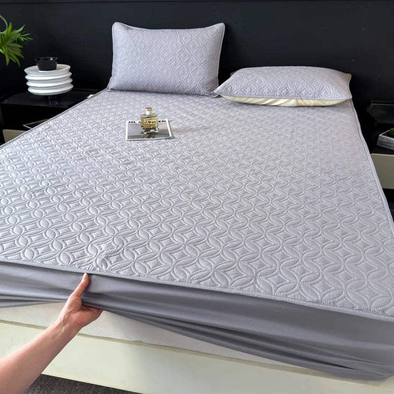 1 pieza de sábana ajustable de lujo, ultrasuave, cómoda e impermeable, y funda de colchón gruesa (funda de almohada no incluida), juego de ropa de cama de color liso, funda de colchón todo incluido, agradable para la piel
