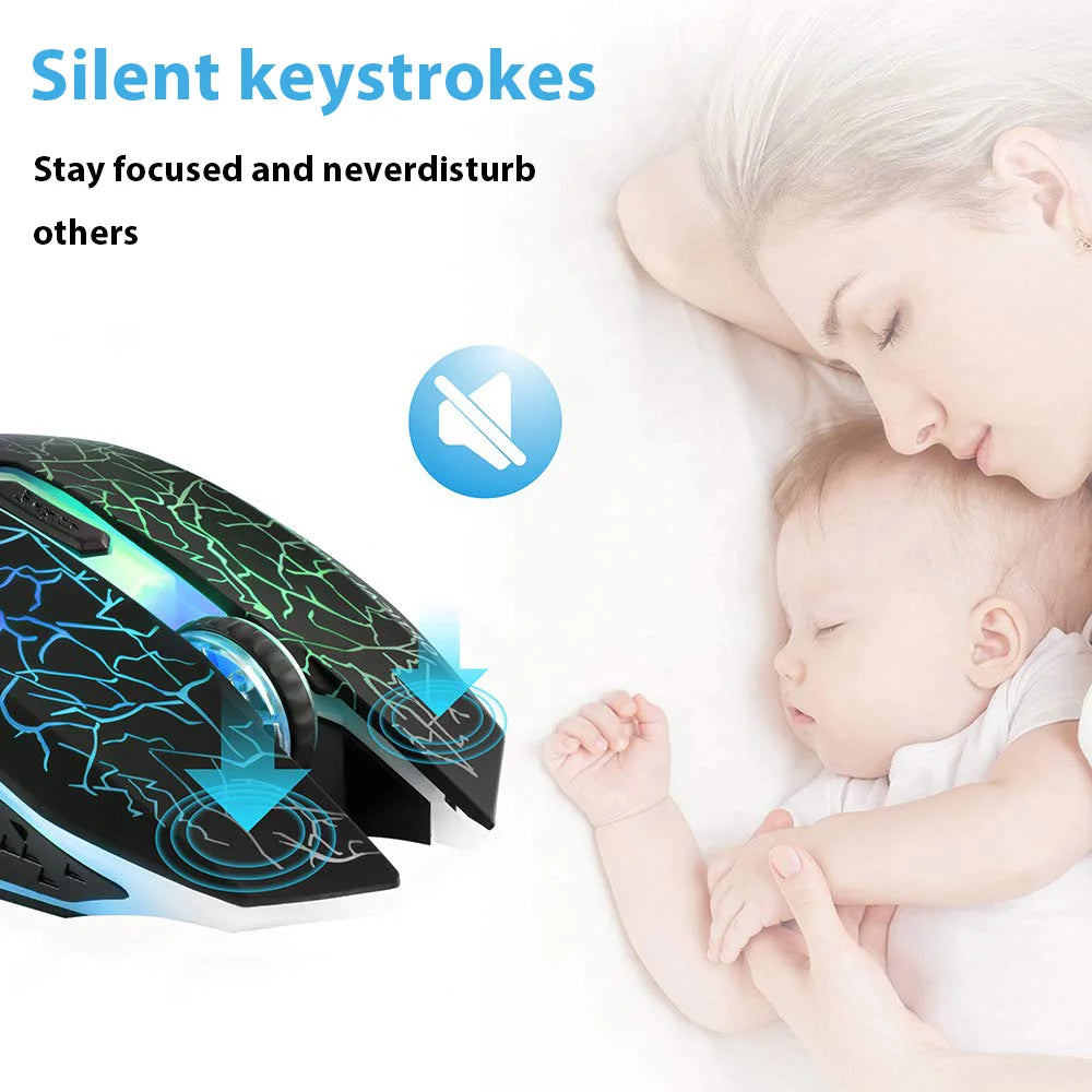 Ratón inalámbrico ergonómico para juegos, Mouse mecánico recargable de 1600 dpi, silencioso, RGB, 2,4G, para PC, portátil y Gamer