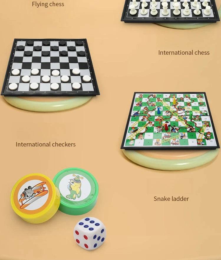 Mesa de juego de mesa magnética 9 en 1, alfombra grande, ajedrez volador/damas/ajedrez/serpiente/Backgammon/cuádruple/Tic-Tac-Toe, Fiesta en casa