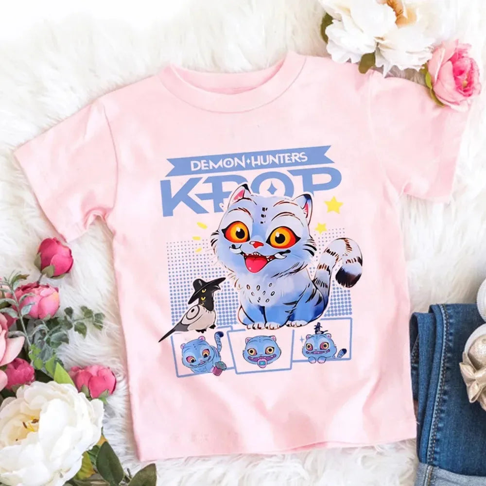 Camiseta de Algodón Suave para Niñas, Diseño de la Película 2026, Ropa Infantil, Regalos para Fans del K-Pop Demon Hunters, Ropa para Niños, Tops Casuales a la Moda