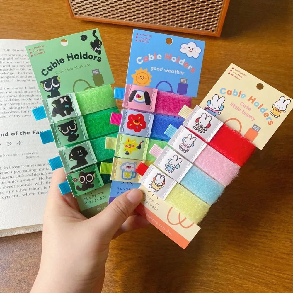Kawaii Miffy nuevo estilo Cable USB cuerda de almacenamiento conejo de dibujos animados bordado impresión portátil cuerda elástica Cable organizador regalo para niña