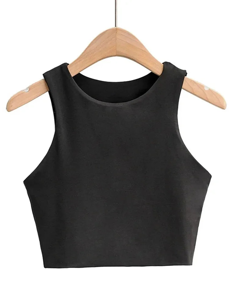 Camisetas ajustadas sexis para mujer, camisetas sin mangas con cuello redondo y doble nailon para mujer, camisetas sin mangas de buena calidad en 6 colores 2023