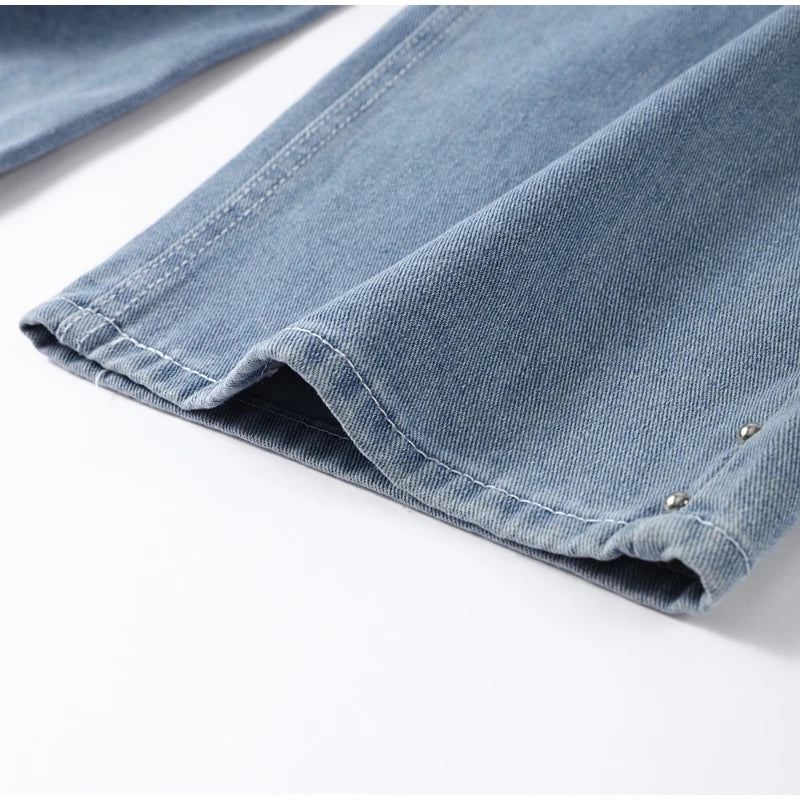 Pantalones vaqueros elegantes con decoración de perlas para mujer, pantalones de pierna ancha de cintura alta, ropa de calle nueva de moda, pantalones de lujo 2025
