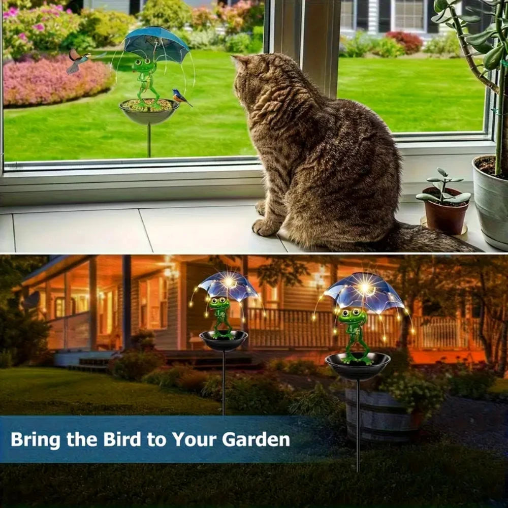 Estatua de rana, lámpara Solar de césped, dispensador de alimentación de colibrí para exteriores, cadena de luces LED alimentada por energía Solar para camino de patio, decoración de jardín y césped
