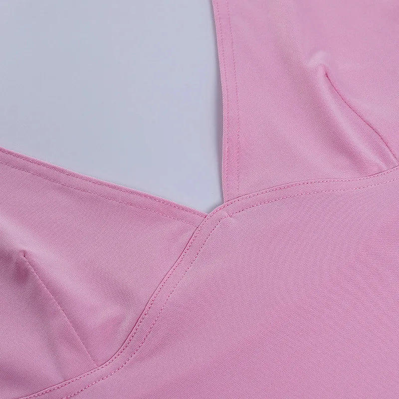Camiseta sin mangas con cuello en V para mujer, Top Sexy con espalda descubierta, rosa, corsé