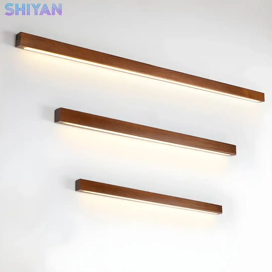 Lámpara de Pared de Listones de Madera Estilo Japonés Wabi-Sabi, Diseño Minimalista de Tira Larga para Sala de Estar, Dormitorio, Pasillo, Decoración del Hogar