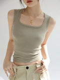 Camiseta sin mangas acanalada con cuello en U para mujer, camisola elástica básica térmica sin mangas, ropa térmica de verano para mujer