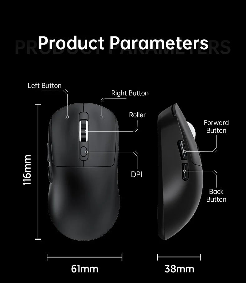 Ratón ligero inalámbrico Bluetooth/2,4G/ratón trimodo con cable ratón ajustable de 8000 DPI ratones silenciosos recargables para juegos de oficina