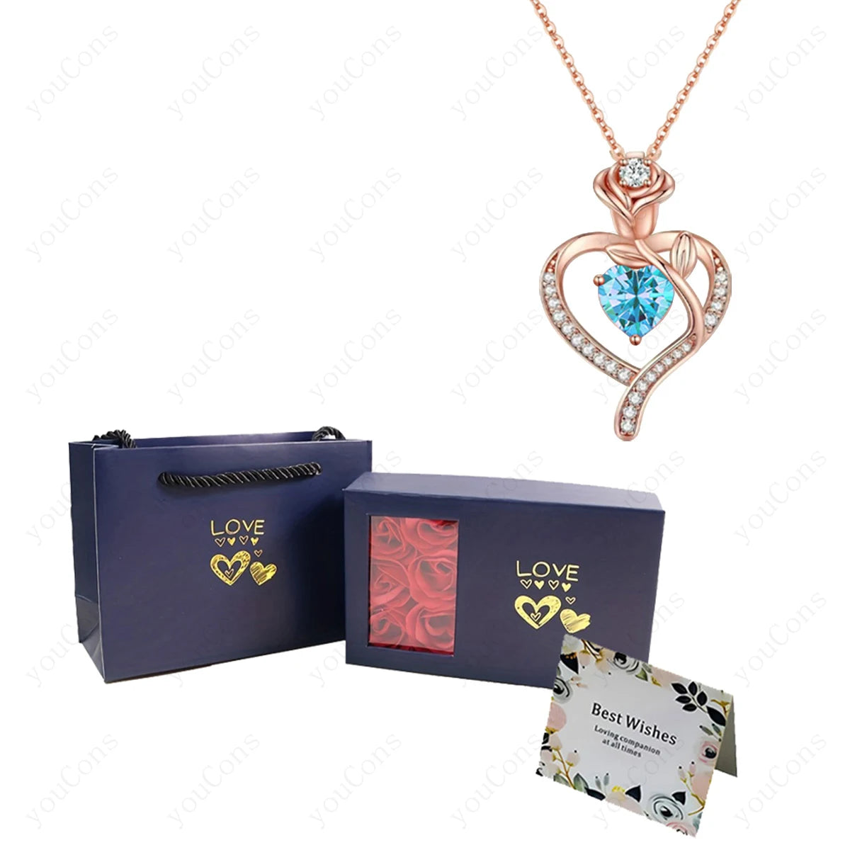 Collares con Colgante de Piedra Natalicia en Forma de Corazón con Caja de Regalo de Rosas para Mujer, Madre, Novia, San Valentín, Navidad, Cumpleaños, Nueva Joyería 2026