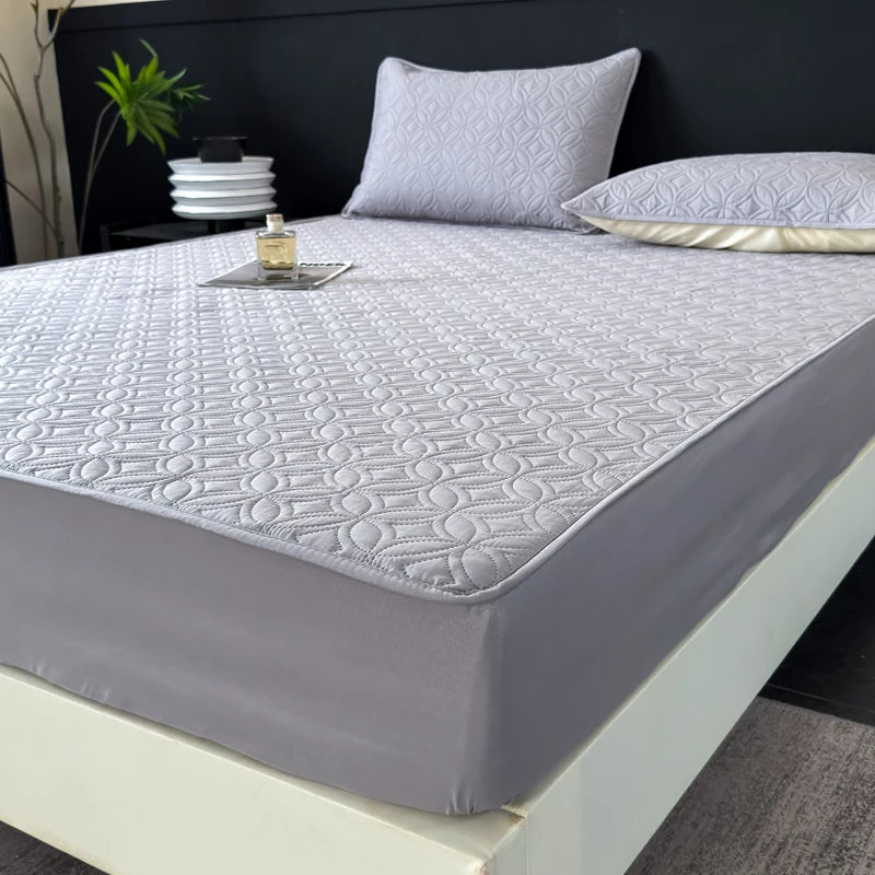 1 pieza de sábana ajustable de lujo, ultrasuave, cómoda e impermeable, y funda de colchón gruesa (funda de almohada no incluida), juego de ropa de cama de color liso, funda de colchón todo incluido, agradable para la piel