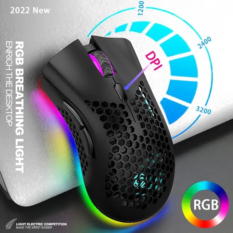 Ratón inalámbrico BM600 para juegos, periférico con luz RGB, recargable por USB, 2,4G, bonito
