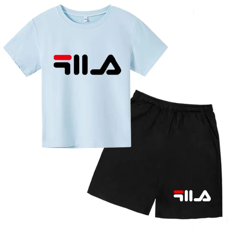 Ropa con letras para niños, camiseta de manga corta y pantalones cortos, ropa de verano fresca y encantadora, conjunto deportivo informal para niños y niñas de 3 a 12 años