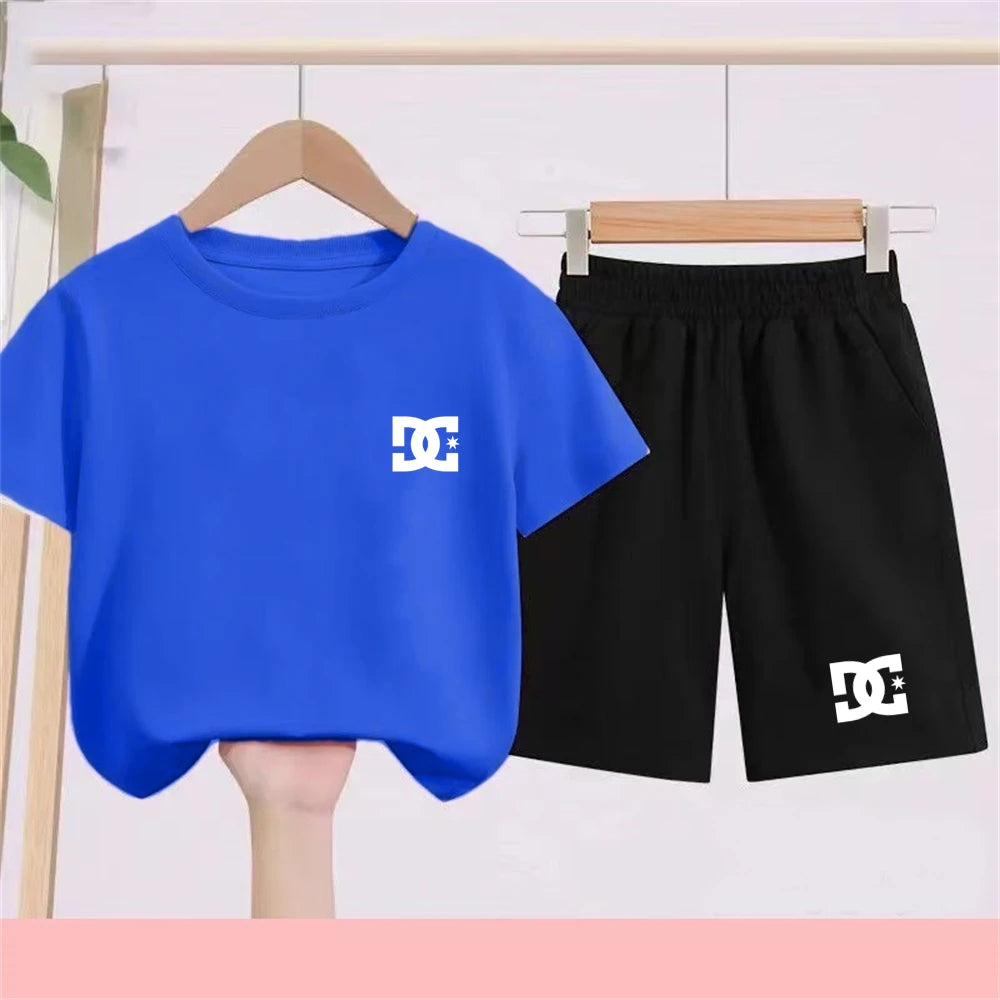 Ropa con letras para niños, camiseta de manga corta + pantalones cortos, ropa de verano fresca y encantadora, conjunto deportivo informal para niños y niñas de 3 a 12 años