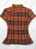 Camiseta de estilo chino moda high street Y2K chica de humor millenario botón gótico moda retro a cuadros tops de manga corta para mujer