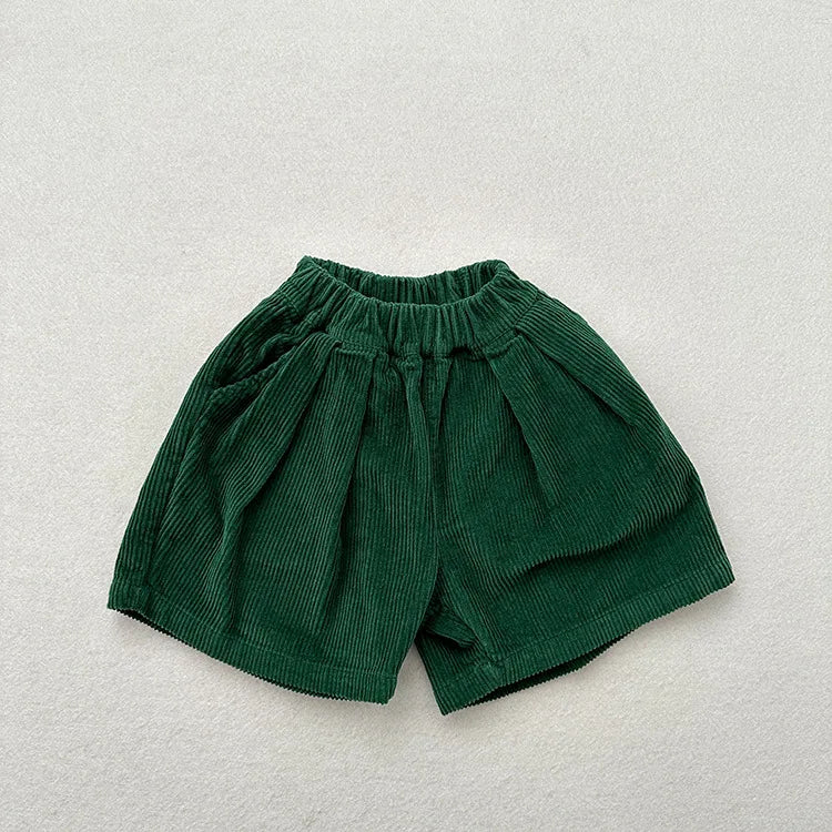 2025 otoño nuevos pantalones cortos de pana Vintage para niños pantalones cortos sueltos para niñas pantalones cortos sólidos para bebés pantalones cortos casuales para niños ropa para niños