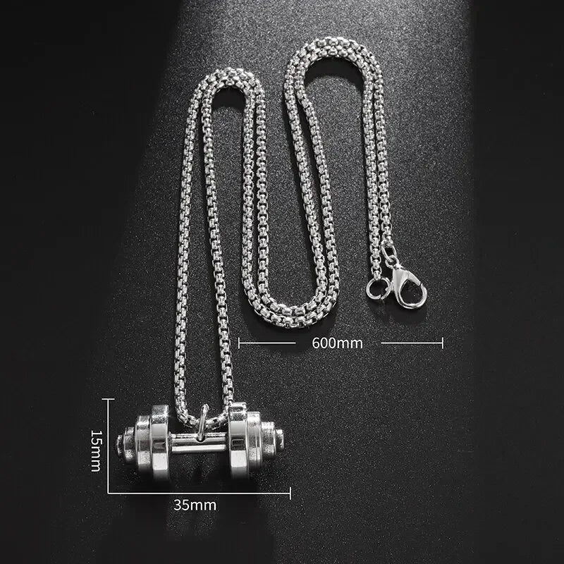 Colgante de mancuernas de levantamiento de pesas de acero inoxidable para hombre musculoso, collar de barra para culturismo, joyería deportiva para gimnasio para mujer
