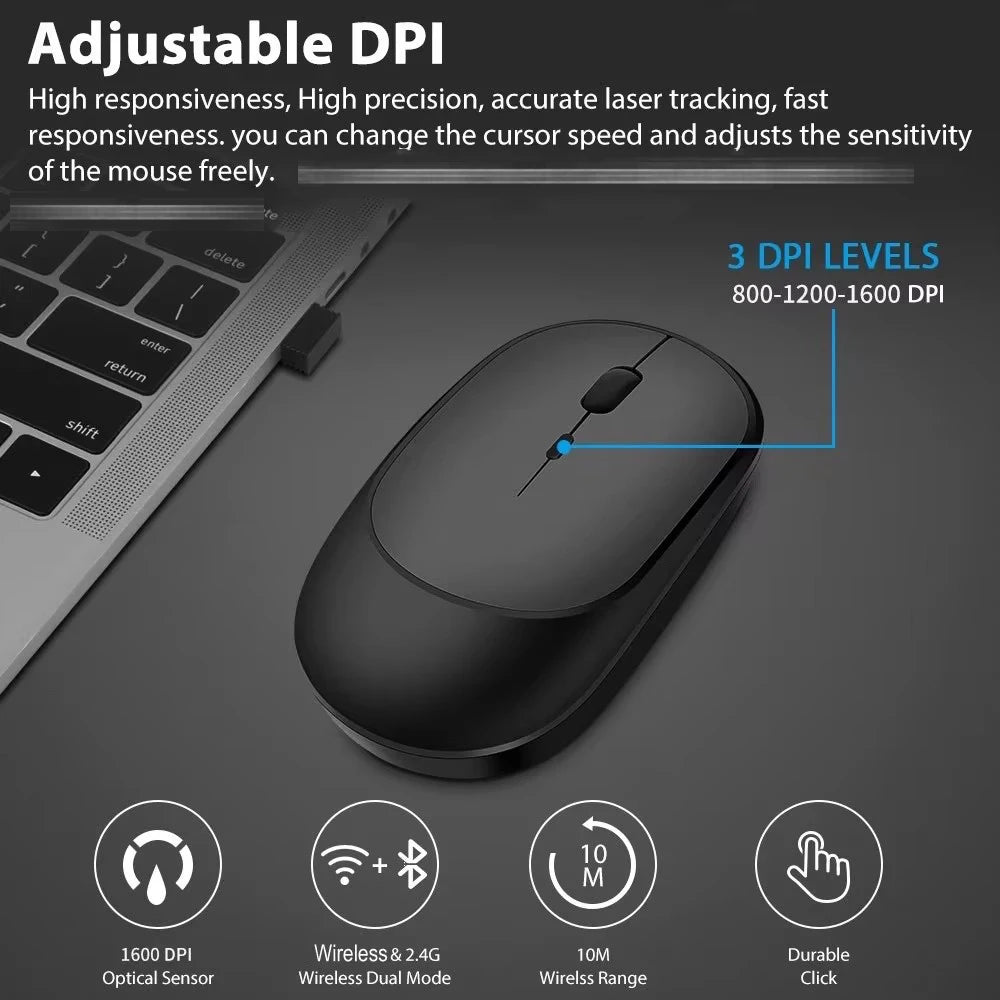Ratón inalámbrico recargable para jugadores, modos duales, compatible con Bluetooth, 2,4G, para ordenador portátil, tableta, PC, Macbook