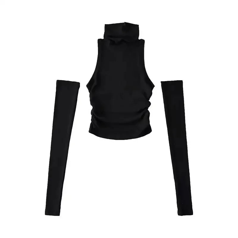 Top sin mangas Sexy para primavera y verano, Top corto plisado con mangas para chica picante y cuello alto, camiseta para mujer, ropa informal ajustada Y2k