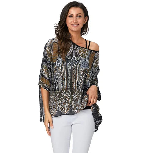 Novedad 2015 de mini vestidos casuales de gasa con estampado de flores para señoras, vestidos estilo bohemio con manga de murciélago en tallas grandes 4XL 5XL 6XL