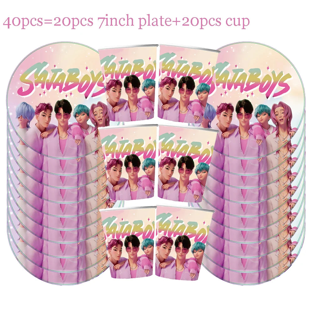 Vajilla desechable para fiesta temática de cazadores de demonios k-pop, plato con bandera de cazador, globo, decoración de cazadores, suministros para fiesta de cumpleaños