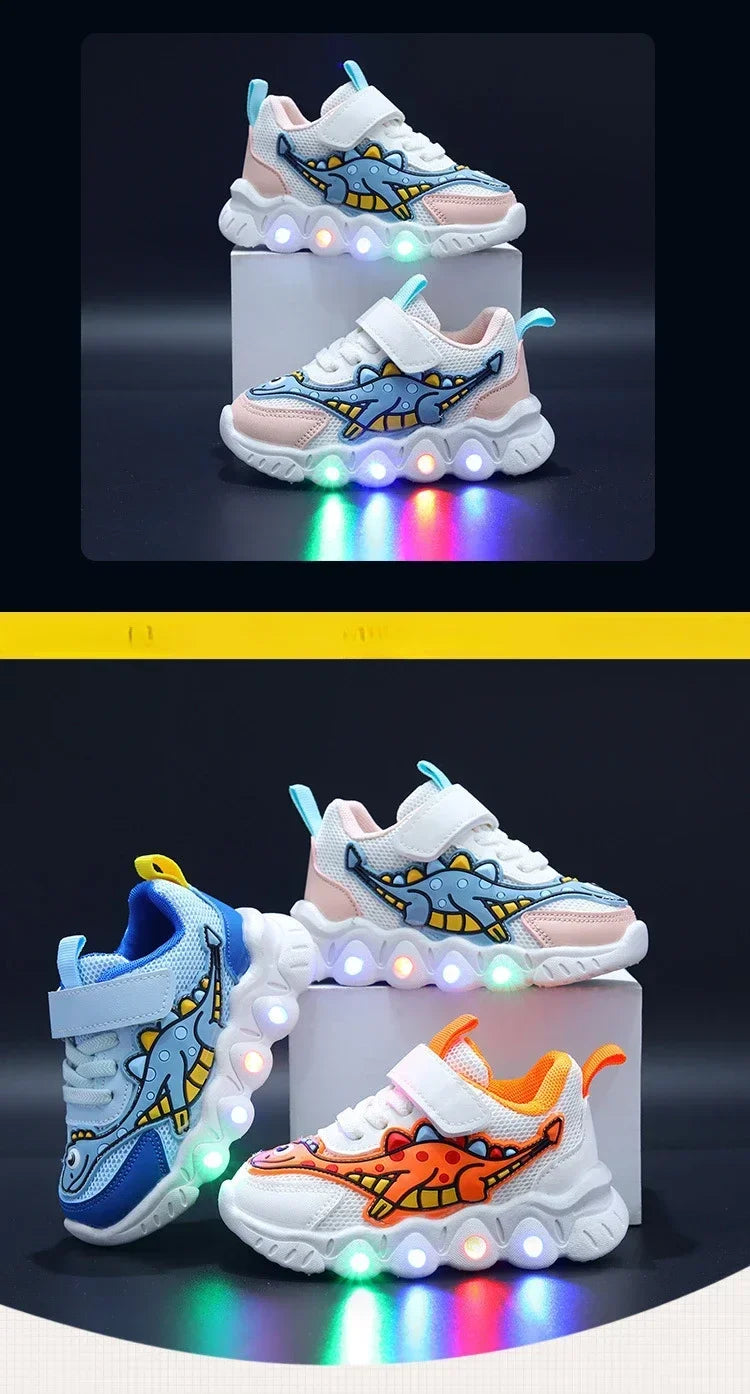 Zapatillas LED informales con bonitos dibujos para niños, zapatos para niñas, zapatos de iluminación transpirables de malla, zapato iluminado para bebés