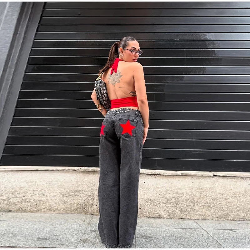 Pantalones vaqueros elegantes con decoración de perlas para mujer, pantalones de pierna ancha de cintura alta, ropa de calle nueva de moda, pantalones de lujo 2025