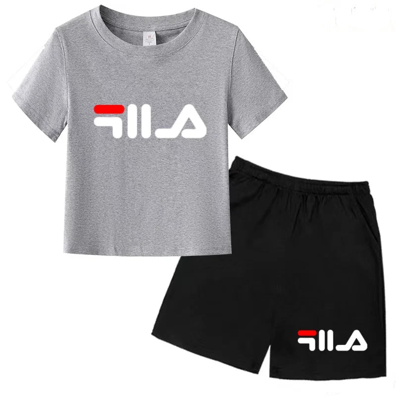 Ropa con letras para niños, camiseta de manga corta y pantalones cortos, ropa de verano fresca y encantadora, conjunto deportivo informal para niños y niñas de 3 a 12 años