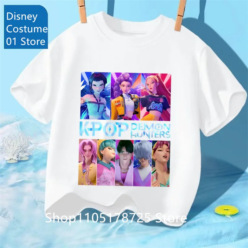 Camiseta con Estampado de Demon Hunters de Kpop, Ropa de Verano para Niños, Camiseta de la Película 2025, Camiseta de Manga Corta para Niñas y Niños, Camiseta Cómoda