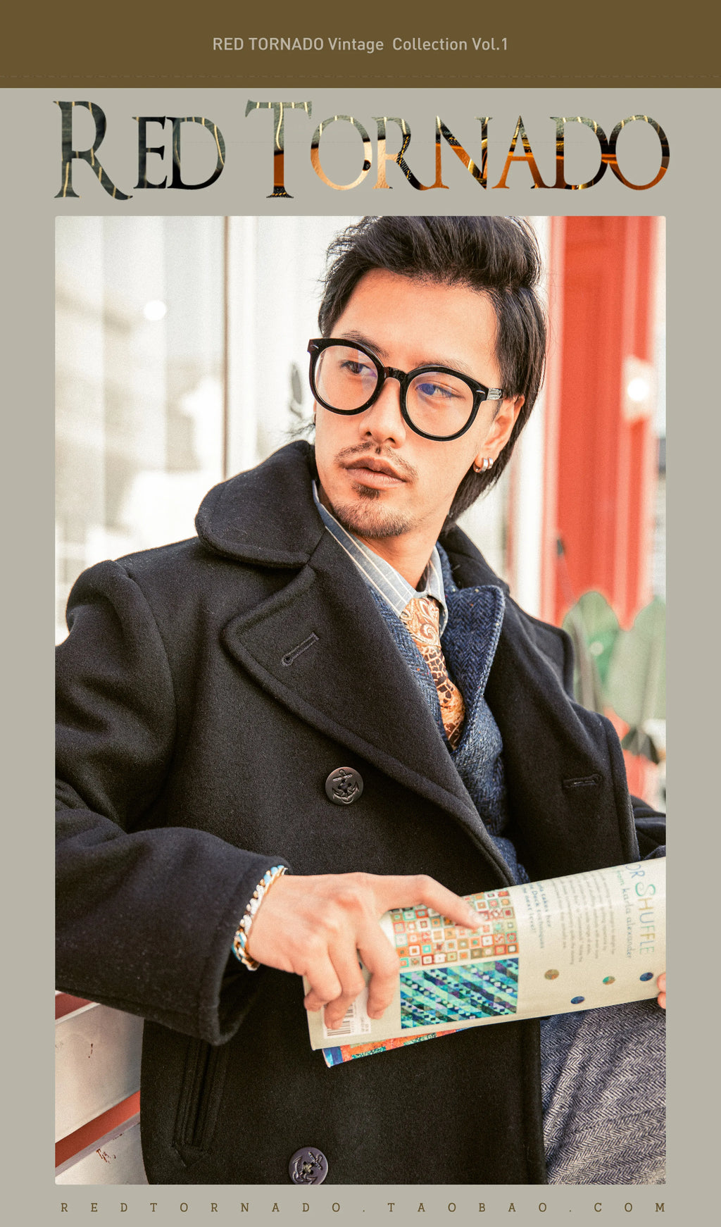 Peacoat Red Tornado 740 en negro, abrigo vintage de mezcla de lana de longitud media con doble botonadura para hombre, chaqueta cálida de invierno