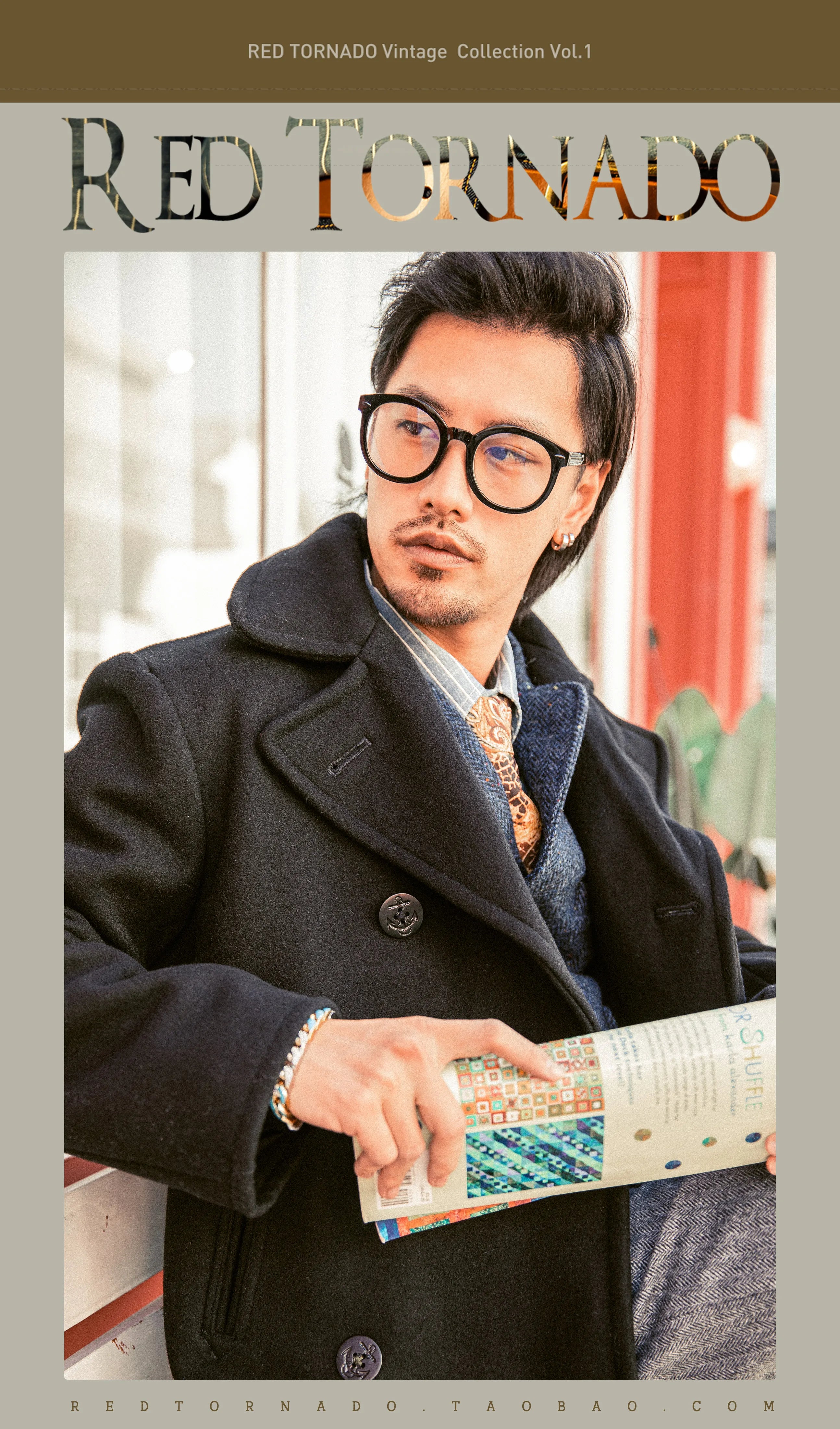 Peacoat Red Tornado 740 en negro, abrigo vintage de mezcla de lana de longitud media con doble botonadura para hombre, chaqueta cálida de invierno