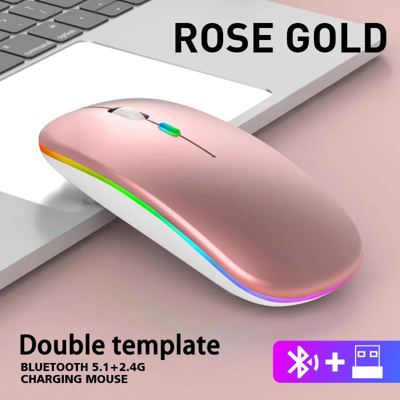 Ratón inalámbrico de 2,4 GHz, recargable por Bluetooth, silencioso, ergonómico, para juegos, con retroiluminación USB, ratón de 1600DPI para PC y portátiles