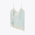 Verano mujeres Halter Top satén encaje empalmado tanque sin espalda cuello profundo Sexy chaleco dobladillo Irregular Vestidos 2025 señora vacaciones Sexy Tops