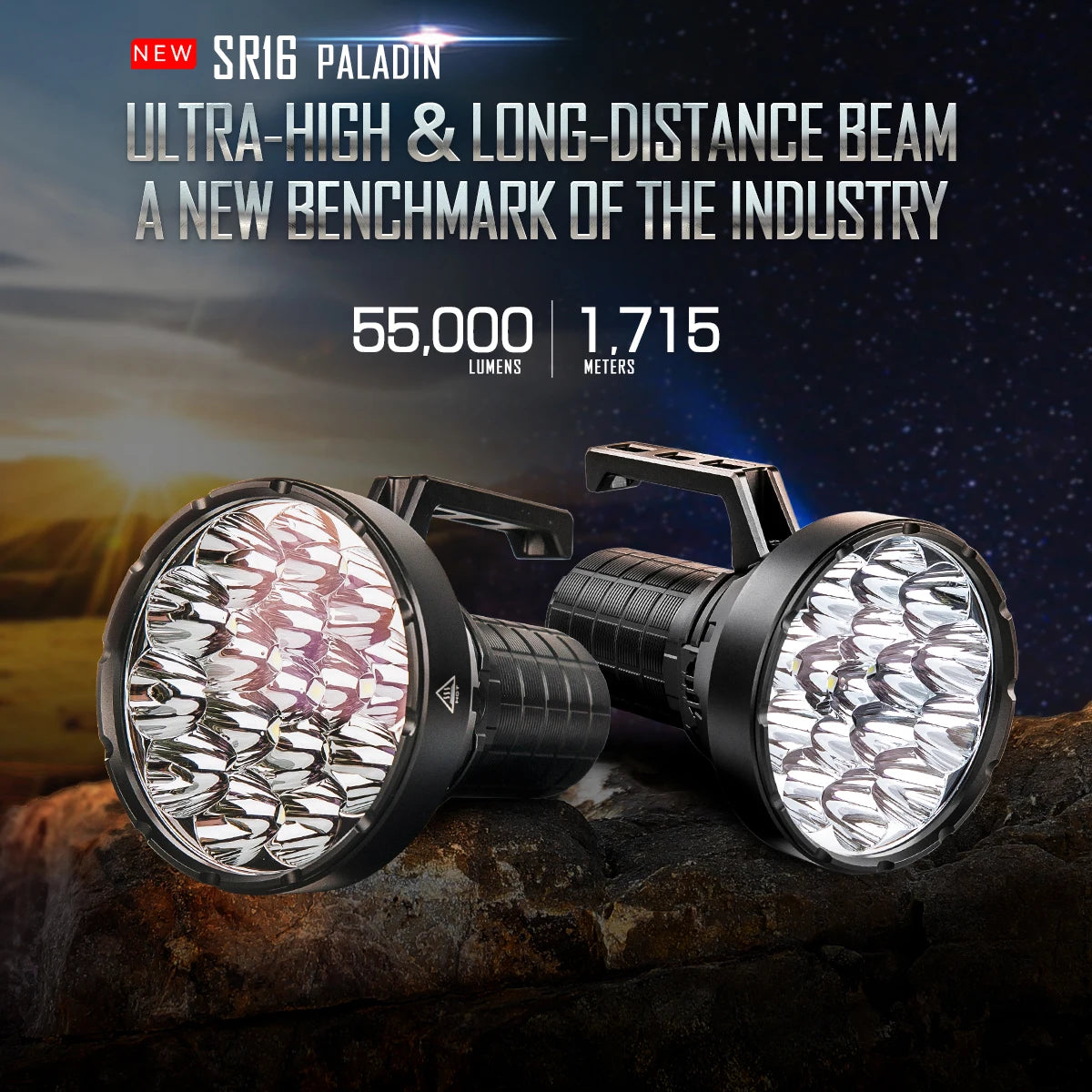 Linterna táctica IMALENT SR16 con 55000 lúmenes de brillo súper brillante, LED CREE XHP50.3 HI, linterna recargable para defensa, largo alcance de hasta 1715 metros, con mango adecuado para caza, búsqueda y emergencias